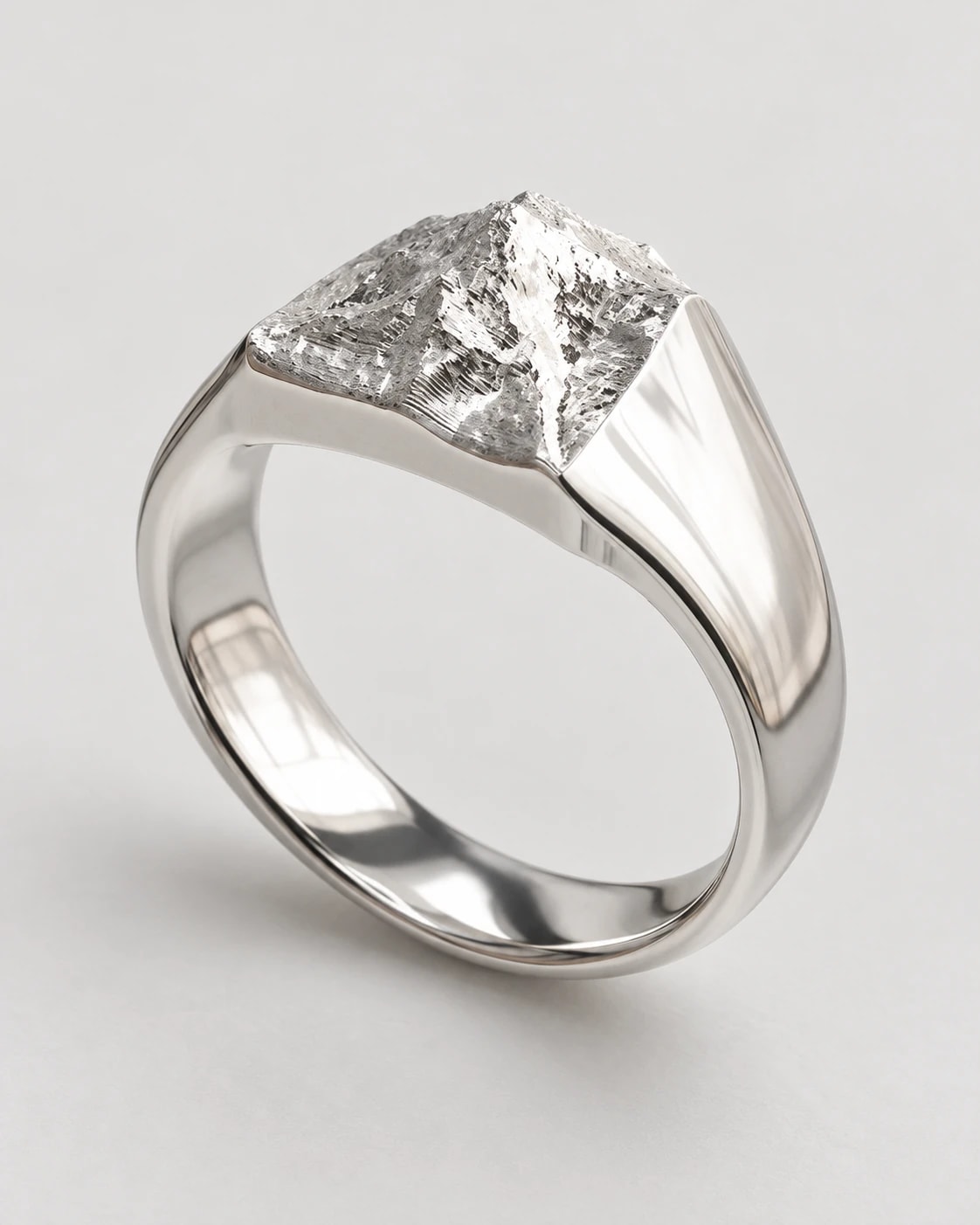 Classic Signet in polished sterling silver with Mount Assiniboine terrain relief