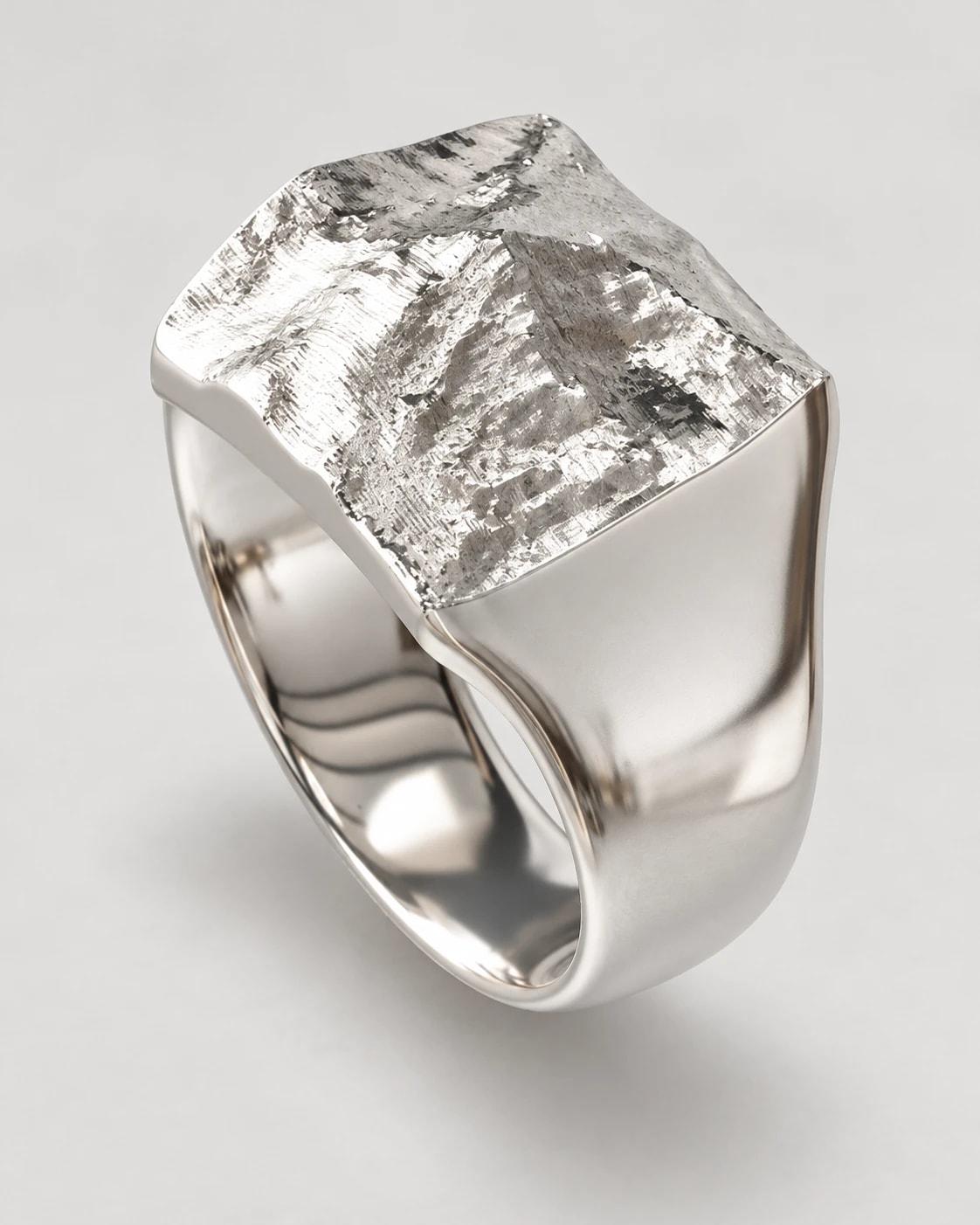 Statement Signet in polished sterling silver with Mount Assiniboine terrain relief